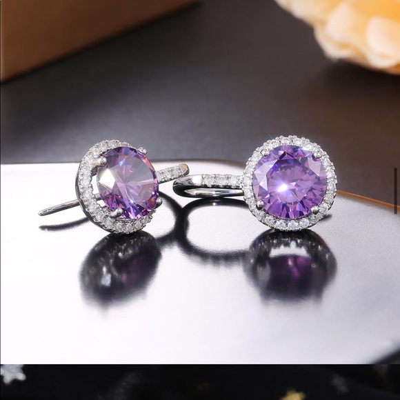 *NEW*925 Silver Drop Earrings Round Stone Zircon - Picture 3 of 3